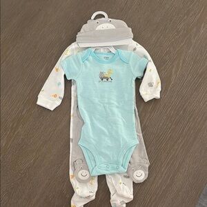 Carter's Blue and Gray Bodysuit with Cozy Footies